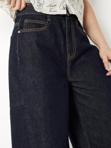 Max Women Dark Wash Barrel Fit Jeans (Blue_32)