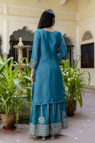 Leeli Peeri Designer Women's Chinon Silk Embroidery Kurta Sharara Set With Dupatta