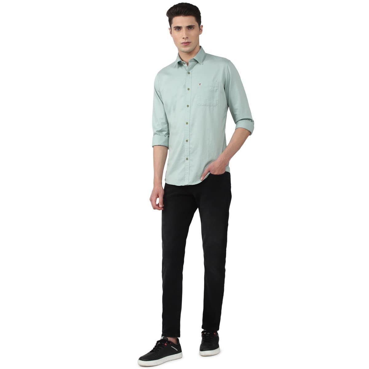 Van Heusen Sport Men's Slim Fit Shirt (VSSFWSLBH54779_Light Green 40)