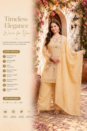Women's Embroidered Silk Blend Kurta Set With Dupatta And Palazzo