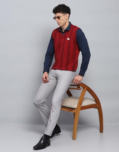 Monte Carlo Mens Self Design Maroon V Neck Sleeveless Sweater (1243212SL-2-38)