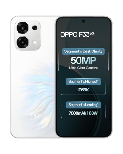 OPPO F33 5G Smartphone (8GB RAM, 128GB Storage, Pearl White)|50MP AI Camera |7000mAh Long Battery |45W Fast Charging-with No Cost EMI/Bank Offers