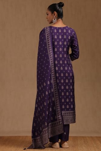 Soch Womens Purple Viscose Blend Ethnic Motifs Suit Set With Mirror And Cutdana