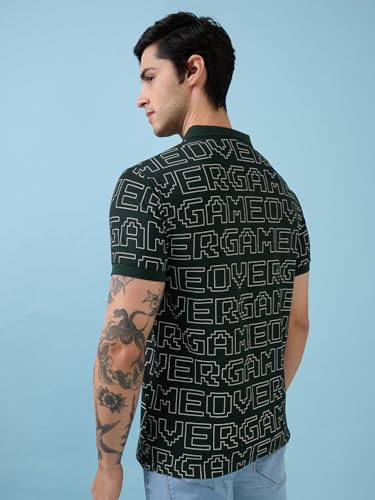 Status Quo Men's Typography Printed Polo Collar Half Sleeves Regular Fit Tshirt | Polo Collar | Pure Cotton | B Green | 3XL Size