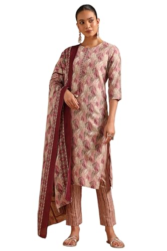 Soch Womens Multi Linen Blend Botanical Salwar Suit With Mirror