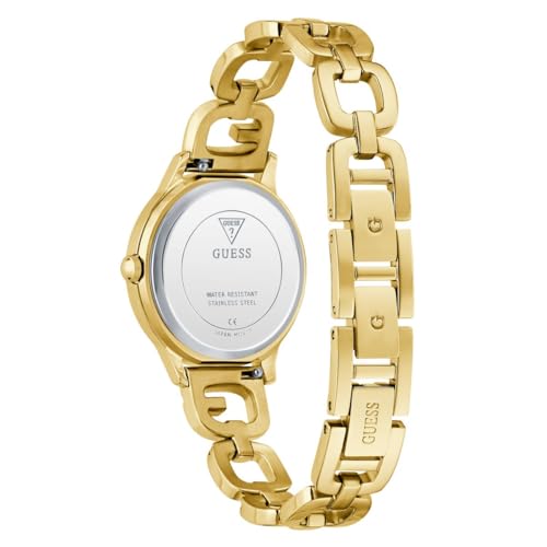 Guess Gb G Switch Analog Watch for Woman with Champagne Round Dial & Gold Tone Recycled Steel Bracelet Band Water Resistant Women's Wrist Watches - U1457L2M