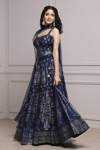 Biba Women Blue Fitted Printed Lightweight Lehenga Set_32