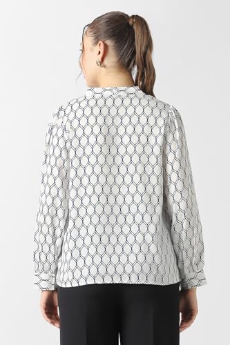 Women White Print Formal V Neck Top
