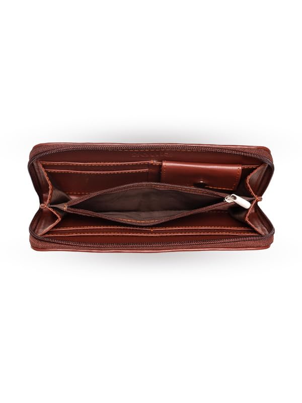 ZOUK Jodhpur Damask Motif Printed Women Jute Vegan Leather Brown Trendy Fashionable Ladies Hand Wallet/Purses