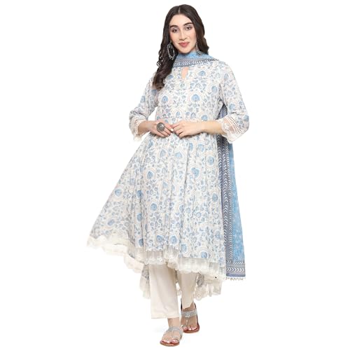 BIBA Women Polyester Printed Suit Set (Off White)