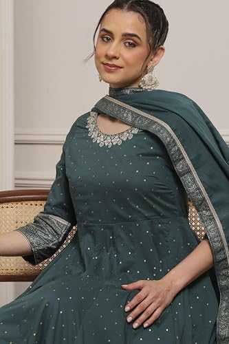 Biba Women's Cotton Kurta Set (SKDNOR30863AW25TEL_Teal Green