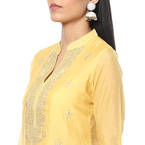 Biba Women Polyester Blend Embroidery Salwar Kurta Dupatta(Skdassorted8491_Yellow_32)