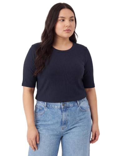 Max Women Ribbed T-Shirt (Blue_3XL)
