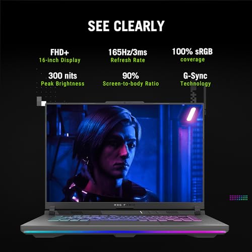 ASUS ROG Strix G16, AMD Ryzen 9 8940HX Gaming Laptop (RTX 5070 Ti/140W TGP/16GB RAM/1TB SSD/FHD+/16"/165Hz/90WHrs/Windows 11/M365 Basic (1Year)*/Office Home 2024/Eclipse Gray/2.5 Kg) G614PR-RV032WS