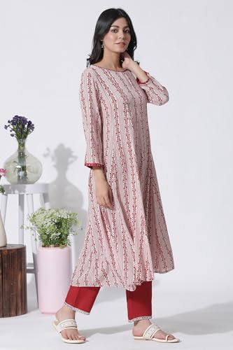 W for Woman White & Red Printed Flared Kurta, Cotton Pants with Dupatta Set_24ONWS10608-123012_XL