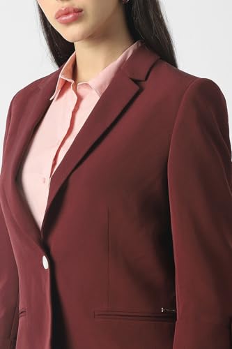 Women Maroon Solid Blazer