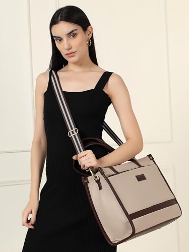 Pramadaa Pure Luxury Classic Madona Work Tote bags for women office use | hand bags for women's stylish | bags for women latest | Laptop Office Shoulder Handbag. (Walnut Beige)