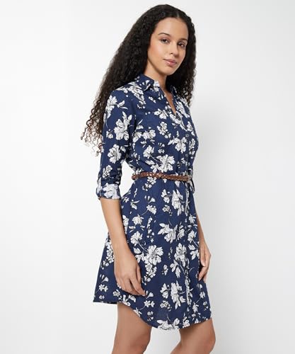 Max Women's Cotton Modern Below The Knee Dress (DUMO4D_Navy