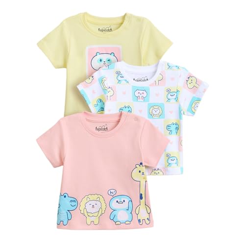 Hopscotch Baby Girls Animal Print Short Sleeves Multicolor Tees For Ages (6-9 Months)