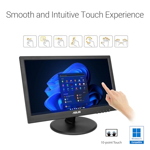ASUS 15.6" 1080P Touch Monitor (VT169HE) - Full HD, 10-Point Touch Display, IPS, Wide Viewing Angle, Frameless, Eye Care, No Flicker, Low Blue Light, HDMI, Compliance