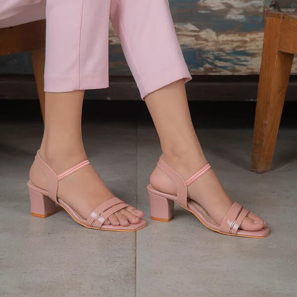 tresmode 231-RACHEL PINK WOMEN DRESS BLOCK HEEL SANDALS EU/37 UK/4
