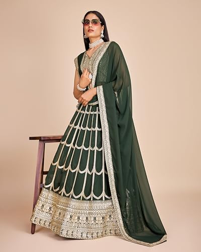 AMOSWAY Women's Designer Thread, Embroidery & Sequence work Lehenga Choli (lahenga stitched and choli unstitched) (RANI)