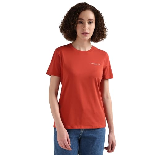 Tommy Hilfiger Women Red Solid Round Neck T-Shirt