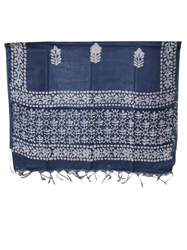 Ivikta Women's Block Print Unstitched Salwar Suit Dress Material with Dupatta | Batik Print Katan Silk Salwar Suit fabric (Indigo)
