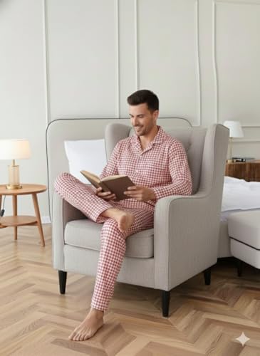 bellababebysk Super Soft Cotton Nightsuit from | Multipocket | Sizes S-3XL | India's most chosen Nightwear (Red Checks, 4XL)