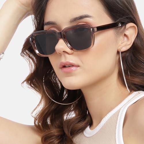 Carlton London Brown Toned with Polycarbonate UV Protected Lens Rectangle Sunglass for women