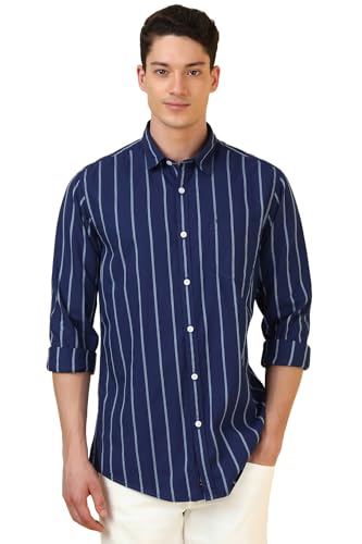 Allen Solly Men Navy Stripe Full Sleeves Casual Shirt