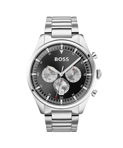 Hugo Boss Stainless Steel Pioneer Analog Black Dial Men's Watch-1513712.0, Band Color:Silver