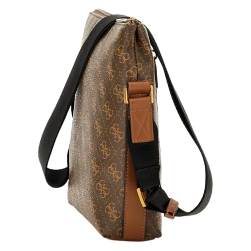 GUESS Men Brown Polyurethane Monogram Vezzola Eco Xbody Bag with Zipper