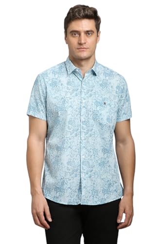 Louis Philippe Men Light Blue Slim Fit Print Half Sleeves Casual Shirt