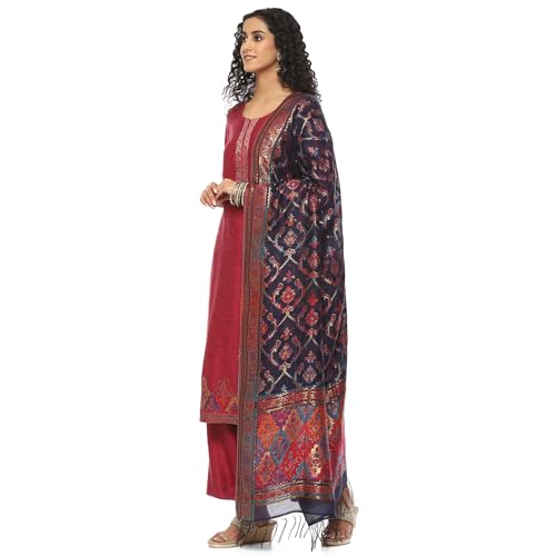 BIBA Women YARNDYED STRAIGHT SALWAR KURTA DUPATTA(SKDARTSY WE9103_PINK_42)