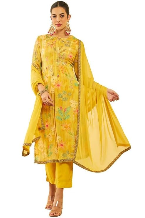 Soch Women's Crepe Suit Set (EWS4CD20484A_Mustard