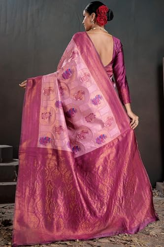SGF11 Women's Kanjivaram Pure Soft Silk Saree With Unstitched Blouse Piece (Pink)