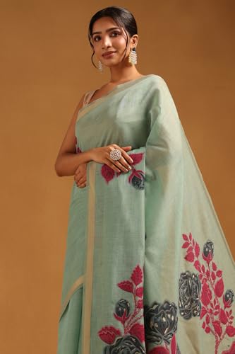 Soch Womens Powder Blue Chanderi Woven Design Saree