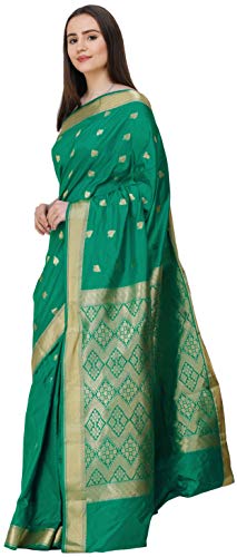 Exotic India Uppada Sari from Bangalore with Zari-Woven Leaves (Green Lake)