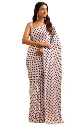 Soch Womens Purple Satin Polka Dots Stone Embellished Saree