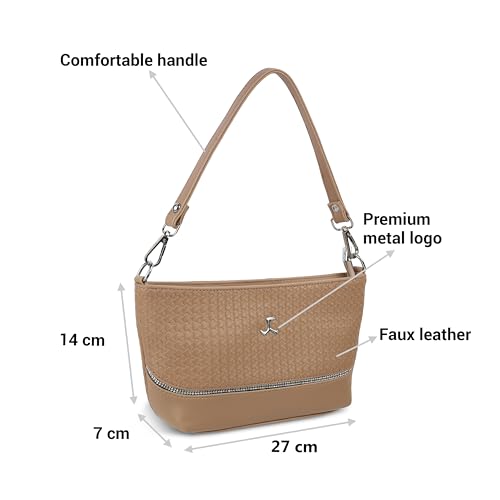 Mochi Women Beige Faux Leather Handbag with Spacious Compartments (66-560)
