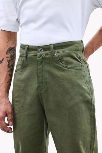 SNITCH Men Jeans | Relaxed Baggy Fit Wide-Leg Design | Durable 100% Cotton Woven Fabric with Light Fading | Perfect for Casual & Street Wear |Olive