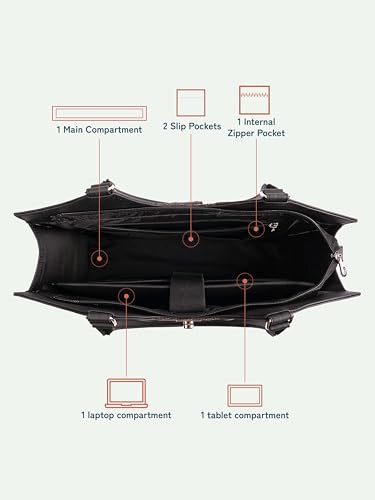 ZOUK Harriet Office Bag for Women – Stylish Vegan Leather Laptop Bag with Buckle Detailing | Formal Work Bag with iPad Compartment, Multiple Pockets & Water-Resistant Lining | Bristel