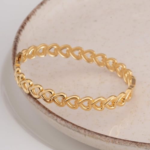 PALMONAS Gold Heart Bangle Bracelet for Women - Gift for Women & Girls, Women's Jewellery | Waterproof & Anti-Tarnish Bracelets
