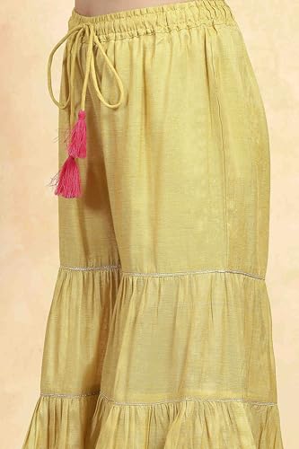 Biba Girl's Green Cotton Dyed Gathered Sharara Suit Set