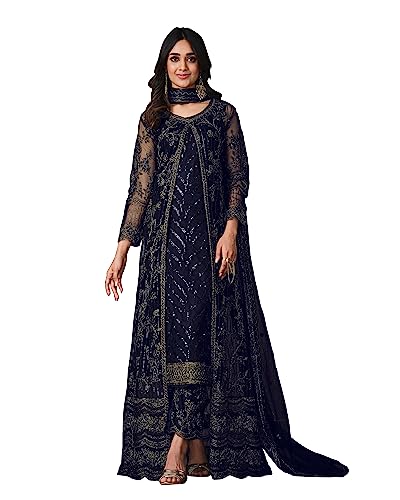RUDRAPRAYAG Anarkali Net and Satin Straight Suits for Women | Semi stitched Embroidered Dress for Women | Gown With Dupatta for Women 2023 | Gown in Clothing & Accessories