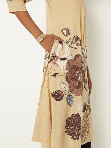 Max Women Floral Print A-line Kurta(Beige_L)