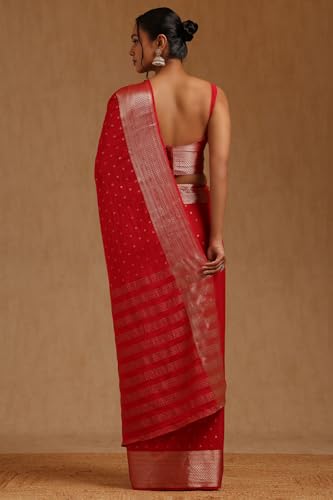 Soch Womens Red Georgette Zari Woven Saree