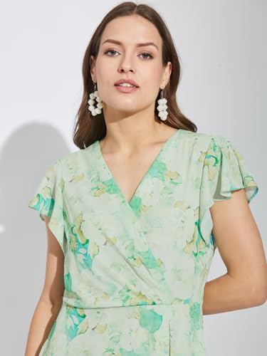 Latin Quarters Women Green V-Neck Half Sleeves Printed Above Knee A-Line Dress for Casual Wear_S
