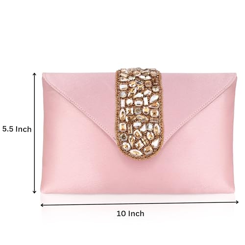 aiZ Bridal Accessories Stylish Clutch Purses for Women - Compact and Lightweight Design, One Pockets for Convenient Storage - Ideal for Everyday Use, Travel, and Casual Outings_ Pink